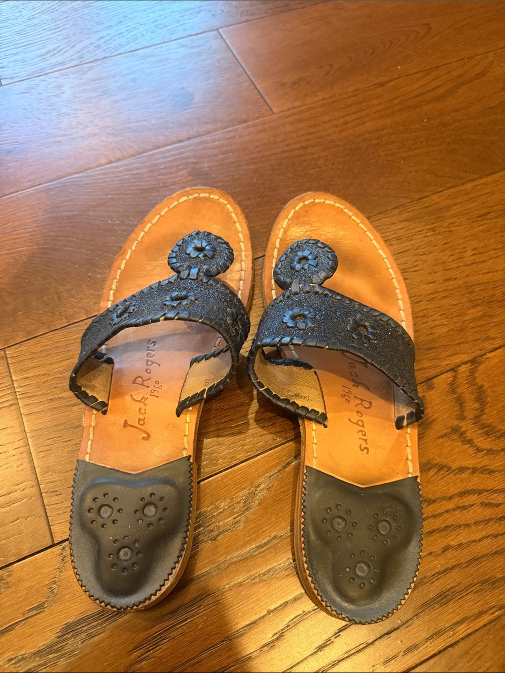 Jack Rogers Blue Sparkly Leather Sandals